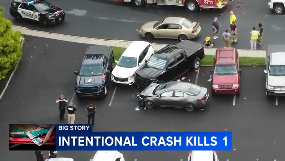 After ramming into the SUV several times, investigators say the driver returned to the parking lot intending to kill the woman who owned the vehicle.