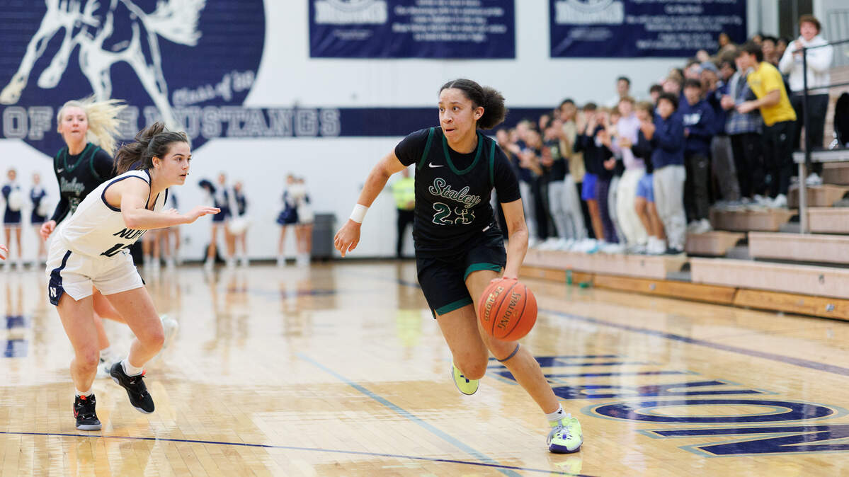 Staley sophomore Ava Miles drives against Blue Valley North in the KA-MO tournament final.