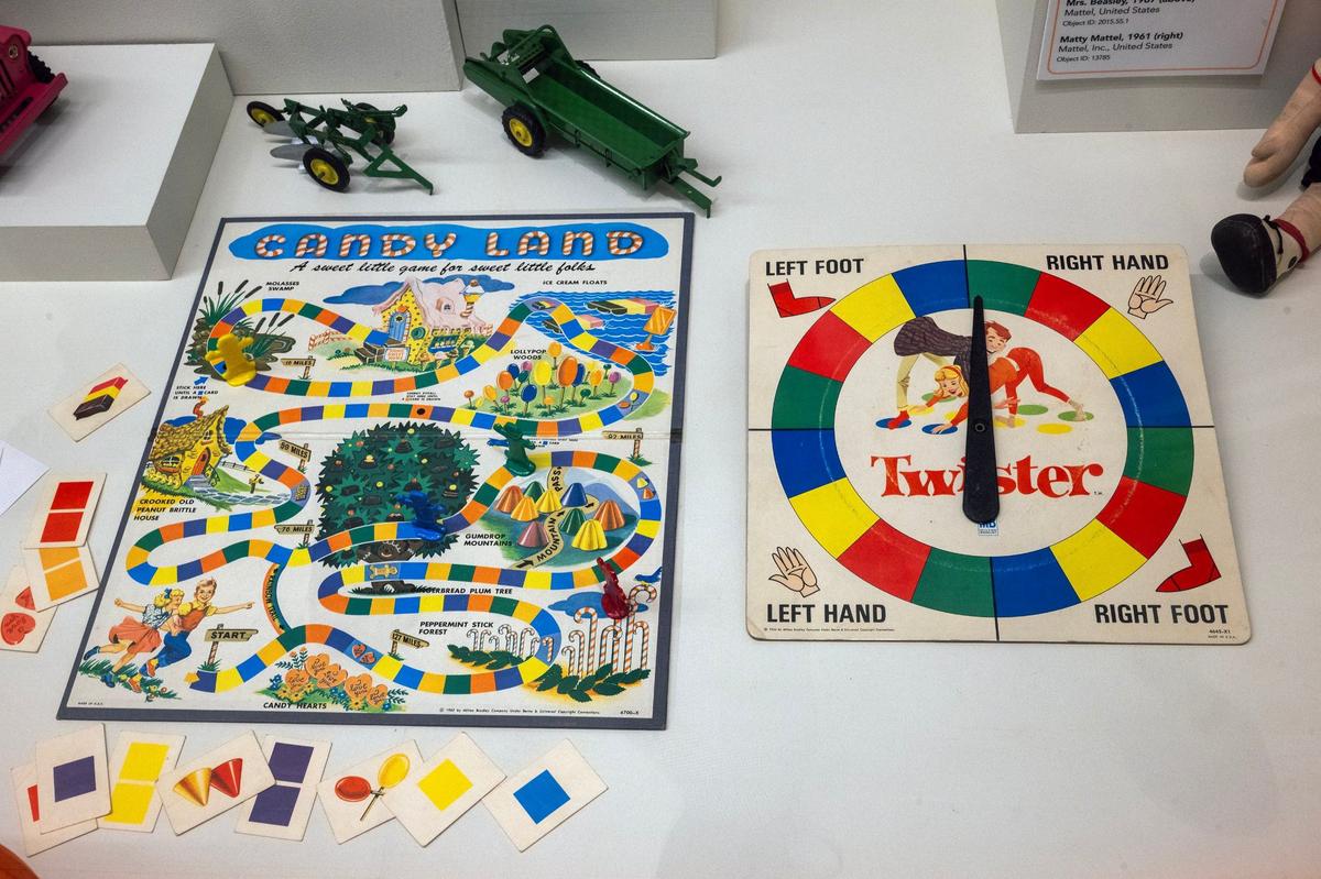 Twister and Candy Land games are part of the display at the National Museum of Toys and Miniatures.
