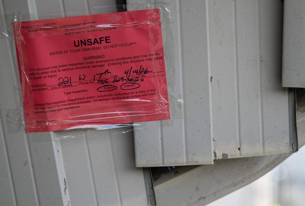 City officials have deemed the building of TruComp Pipe manufacturing plant unsafe after a tornado hit the building Monday night in Ottawa, Kansas. The building was seen on Tuesday, April 14, 2026.