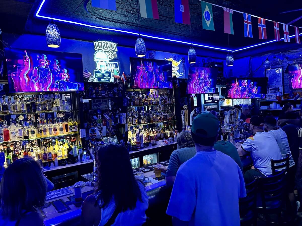 The bar is packed at the Blue Line, which was open until 5 a.m. during the World Cup.