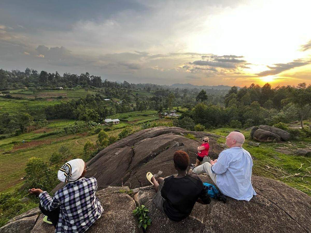 Jamea Sale and Gregory Wegst in Kenya, overlooking the Nandi Hills.