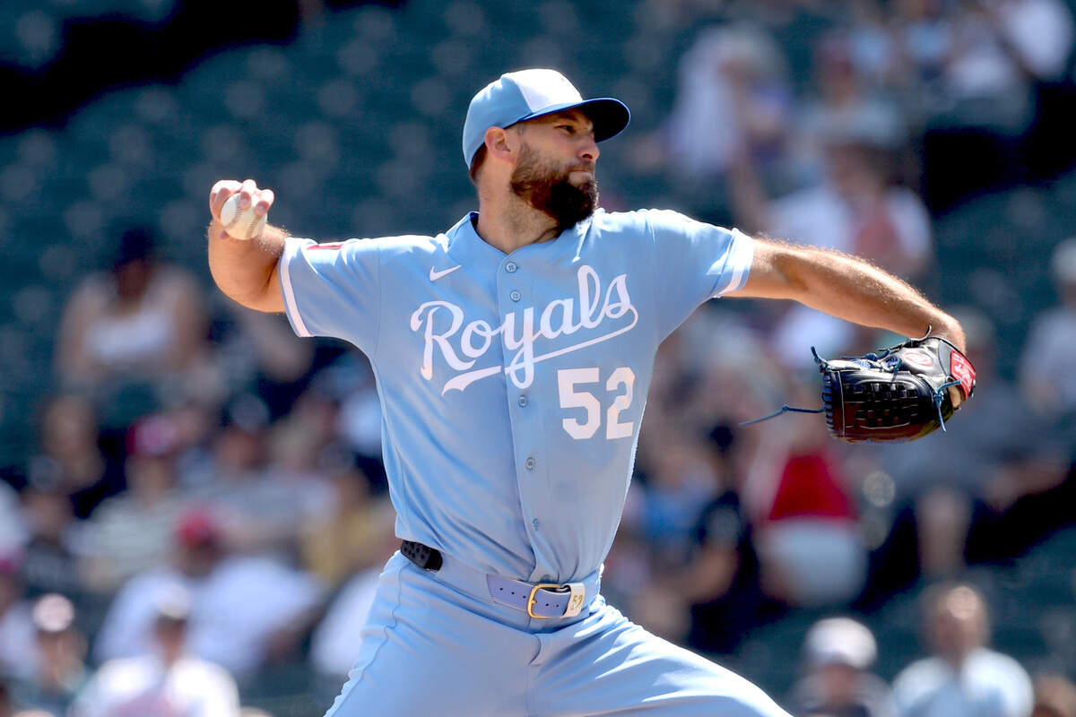 Kansas City Royals starter Michael Wacha delivers a pitch against the Chicago White Sox during the first inning at Rate Field on June 27, 2026 in Chicago, Illinois.