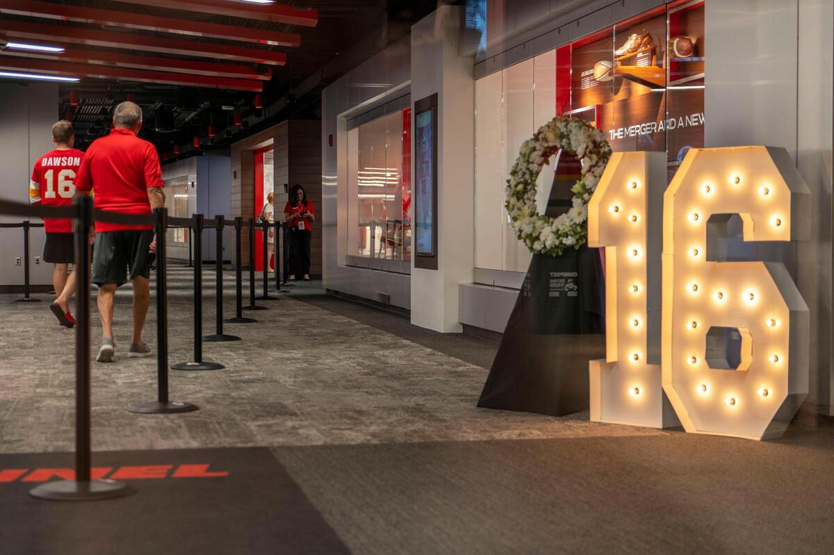 Kansas City Chiefs fans visited the Len Dawson memorial tribute on Thursday, Sep. 1, 2022, at Arrowhead Stadium.