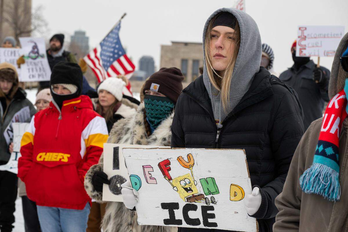 Protesters gathered at the World War I Museum and Memorial to rally against recent ICE actions across the U.S. and in Kansas City on Friday, January 30, 2026.