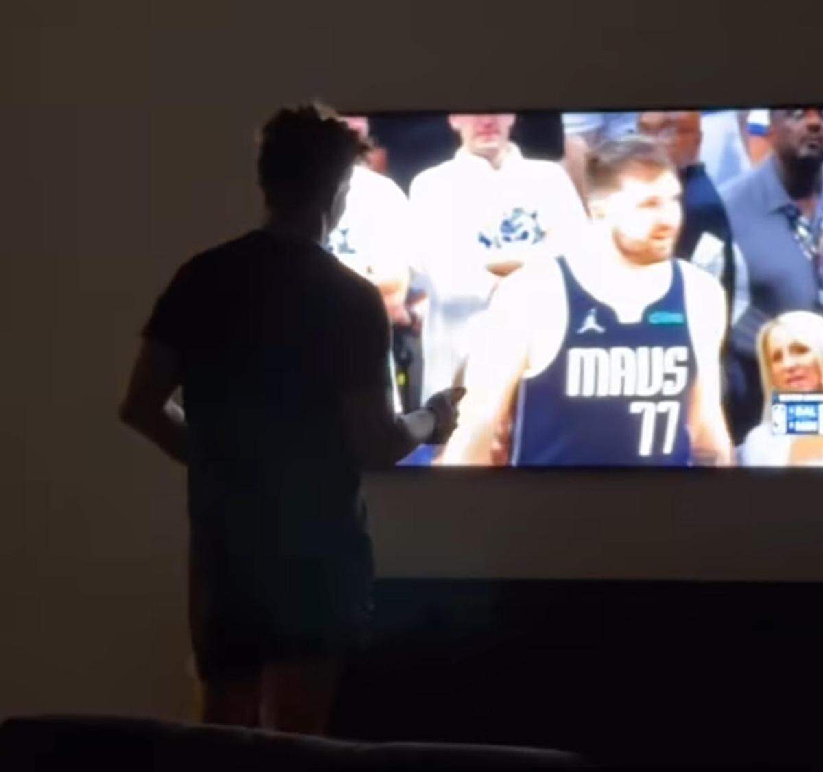 Patrick Mahomes was glued to his television while watching the Mavericks-Timberwolves game.
