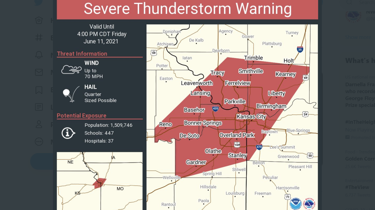 Most of the Kansas City area was under a severe thunderstorm warning Friday afternoon.