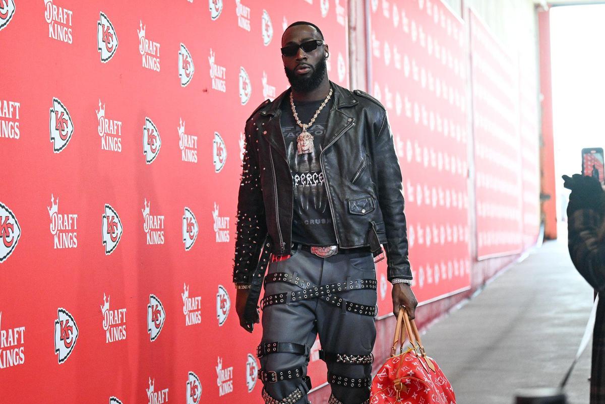 Kansas City Chiefs defensive end Charles Omenihu arrives before the AFC Championship Game on Sunday, Jan. 26, 2025, at GEHA Field at Arrowhead Stadium.
