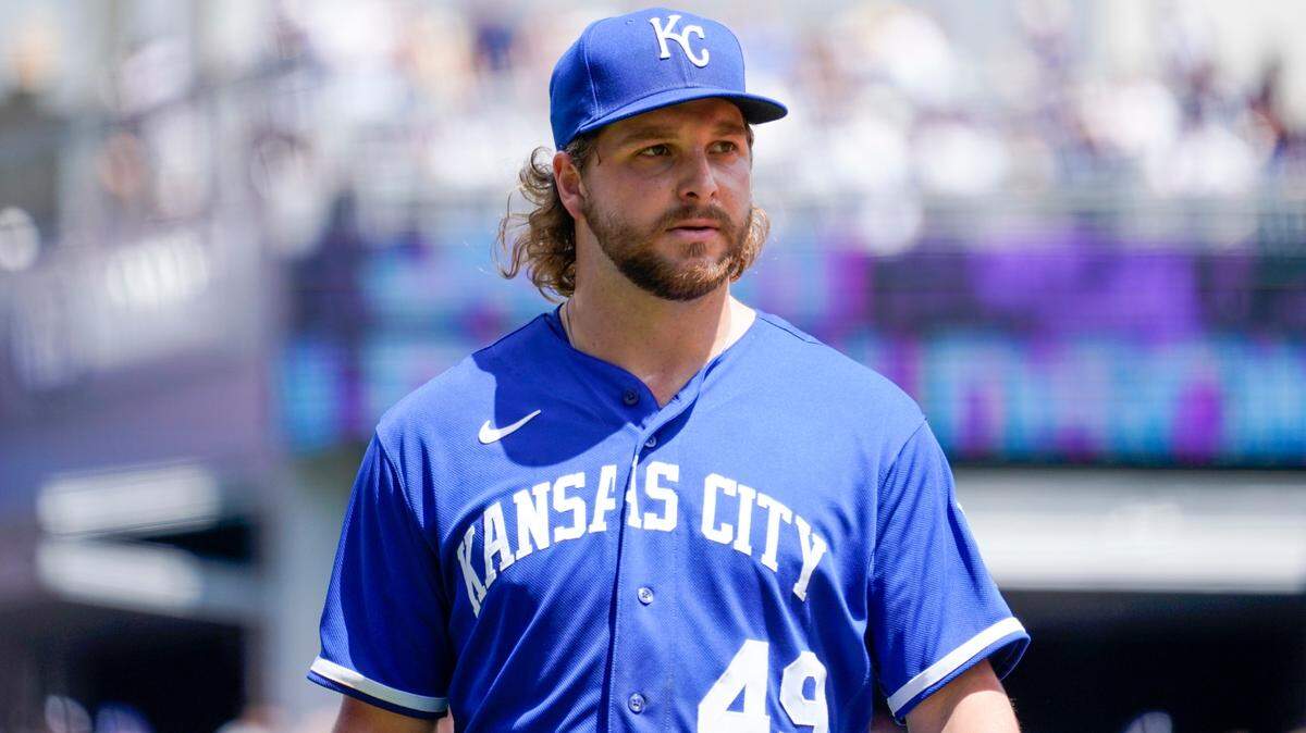 Kansas City Royals pitcher Jonathan Heasley before the start of a baseball game against the New York Yankees, Saturday, July 30, 2022, in New York. (AP Photo/Mary Altaffer)