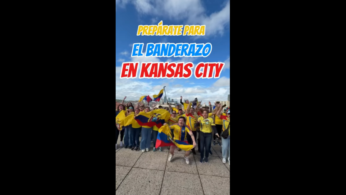 Ecuador fans, including Kansas City influencer EcuaBro, dance at the Liberty Memorial in Kansas City, the site of the FIFA Fan Festival. On June 19, Ecuador fans will take the Fan Fest stage for a “banderazo” rally ahead of the team’s match against Curaçao the next day.