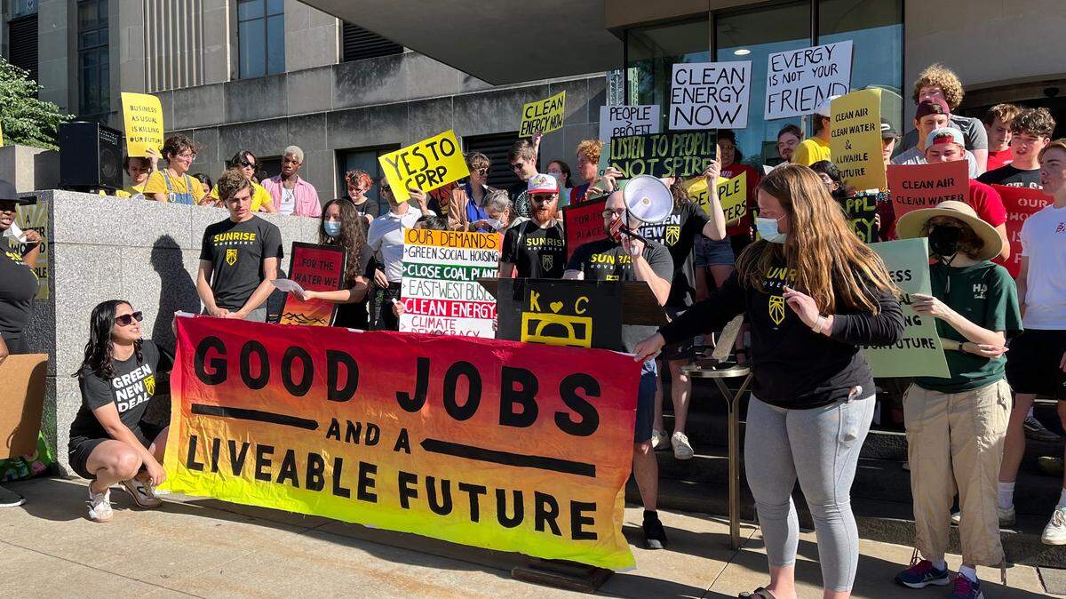 Leaders with Sunrise Movement KC rallied outside City Hall on Wednesday to call for the City Council to support the Climate Action and Resiliency Plan that’s expected to be considered next month.