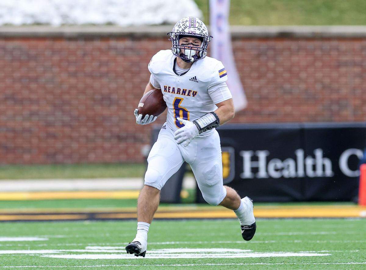 Kearney’s Cameron Emmons scored four touchdowns during Saturday’s 68-28 title-game victory over Hillsboro in the Missouri Class 4 Show-Me Bowl at Faurot Field in Columbia.