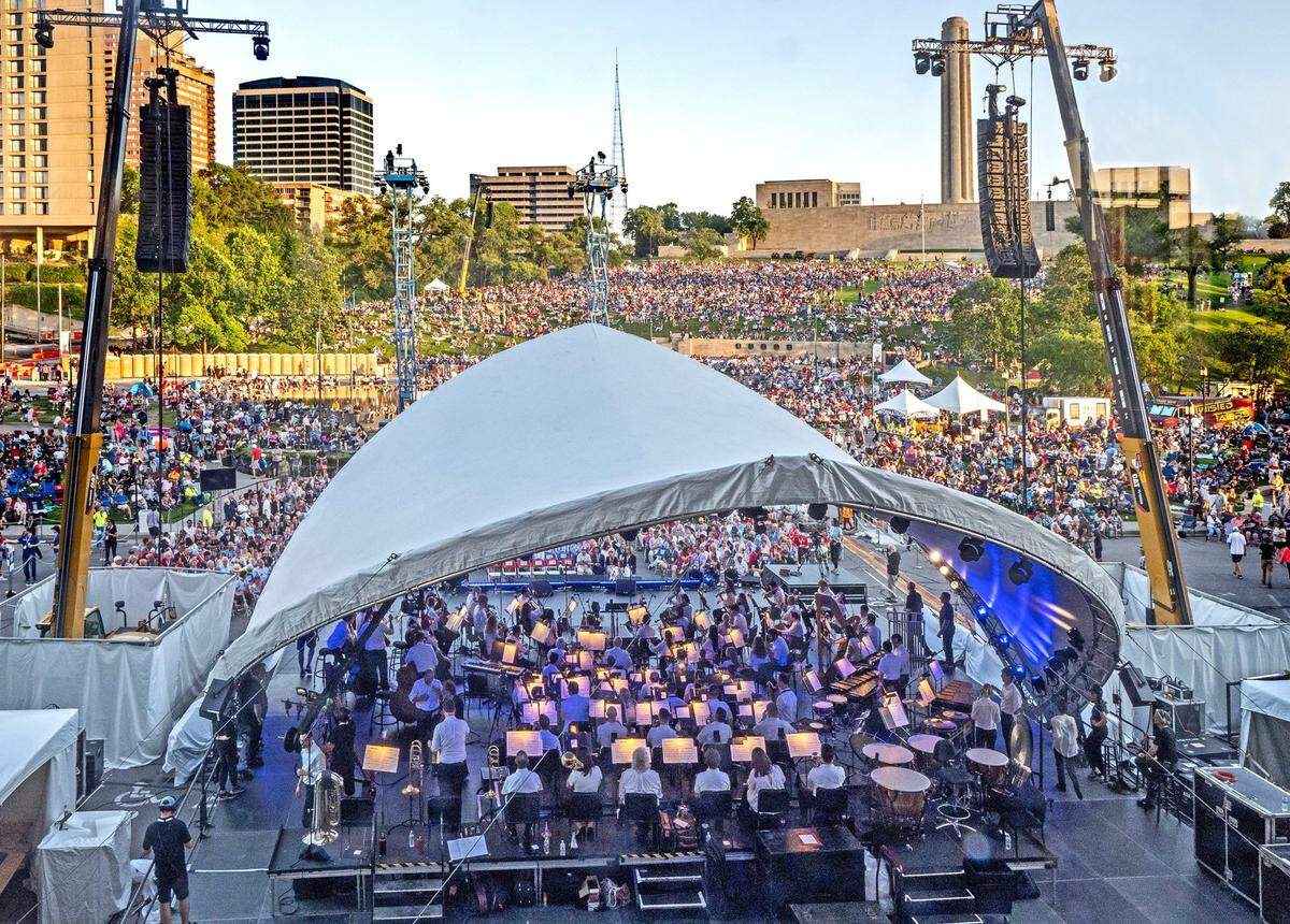 Thousands gathered in front of the stage for last year’s Celebration at the Station, the Kansas City Symphony’s annual Memorial Day weekend concert. 