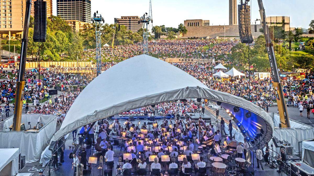 Thousands gathered in front of the stage for last year’s Celebration at the Station, the Kansas City Symphony’s annual Memorial Day weekend concert.