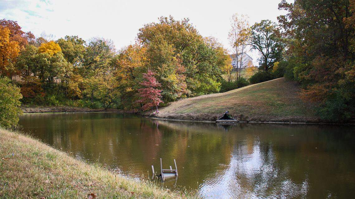 A pond in a wooded area near Northwest Englewood Road and North Broadway in Gladstone, where 13-year-old Jayden Robker’s body was found in March 2023. A year after police said there was no foul play in his death, questions still remain about how the teen ended up dead less than a mile from his Kansas City home.
