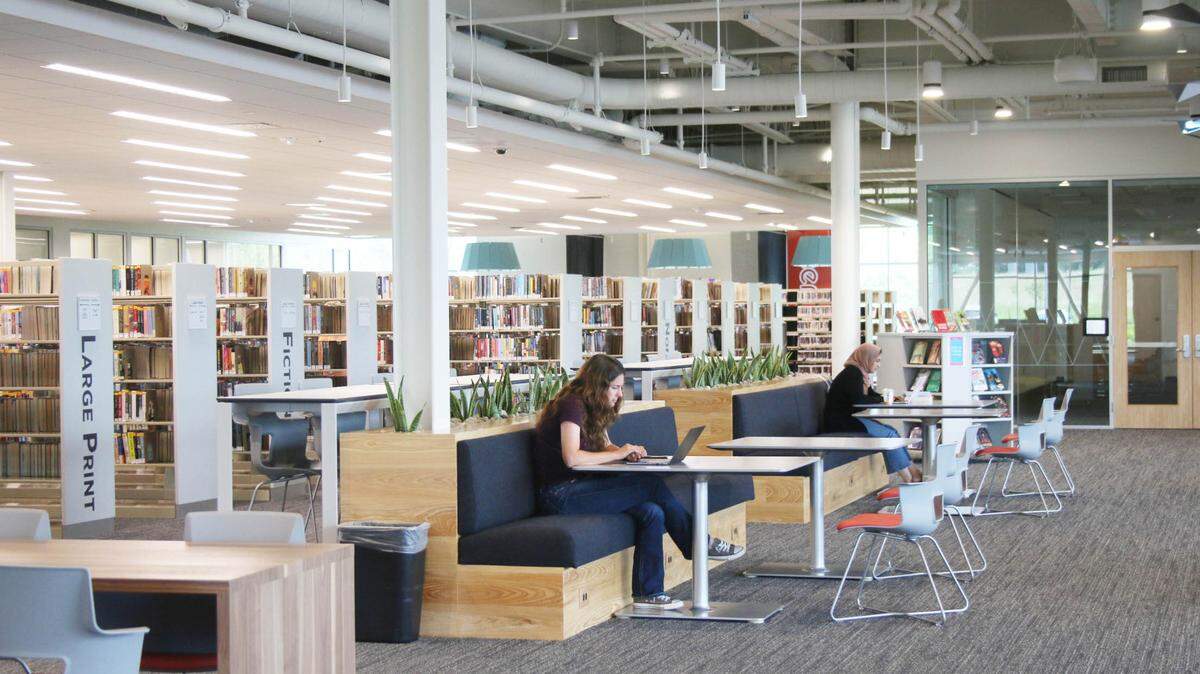 Lee’s Summit residents Tara Sisk and Anum Khalid use the new Colbern Road Library as a study space.