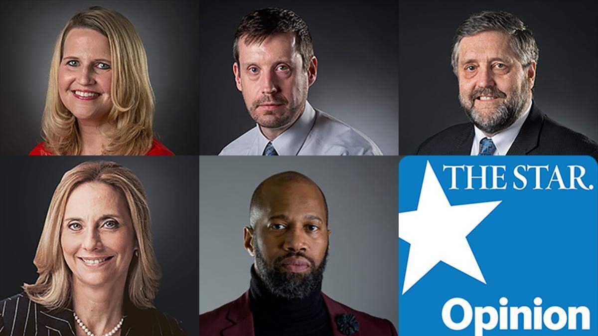 The Kansas City Star Editorial Board, from top right: Colleen McCain Nelson, Derek Donovan, Dave Helling, Melinda Henneberger and Toriano Porter