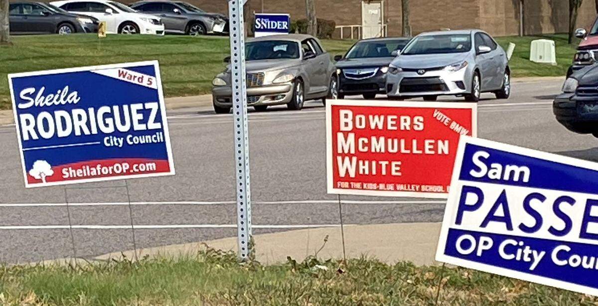 Three Blue Valley school board candidates, Christine White, Jim McMullen and Kaety Bowers, have run as a slate of candidates, although White dropped out of the race.
