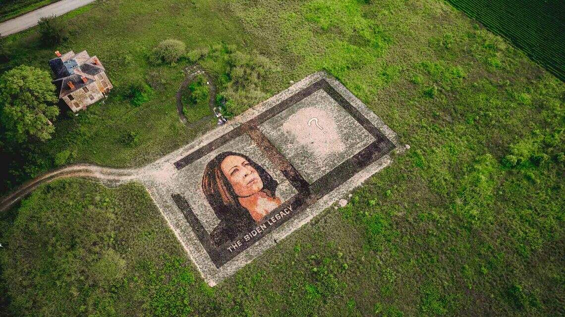 Kansas artist pays tribute to Kamala Harris in a larger-than-life ‘earth portrait’