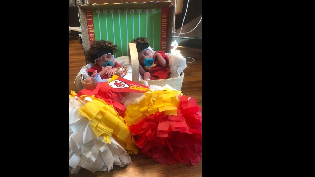 Nine months after the Super Bowl, AdventHealth Shawnee Mission Birth Center dressed newborns in Kansas City Chiefs gear.