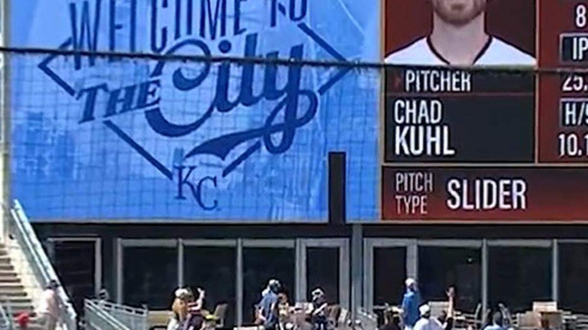 Edward Olivares’ home run broke the video board on the Royals’ Hall of Fame.
