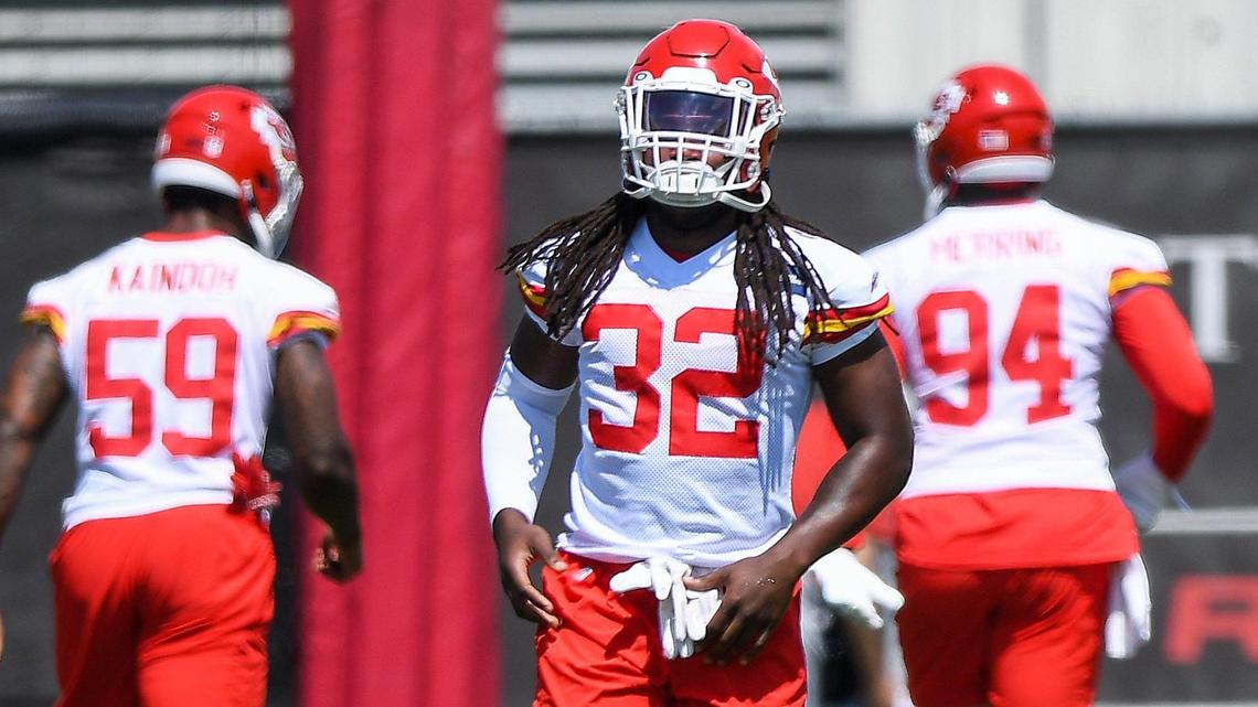 Linebacker Nick Bolton warms up during an OTA at the Kansas City Chiefs training facility Thursday, June 9, 2022.
