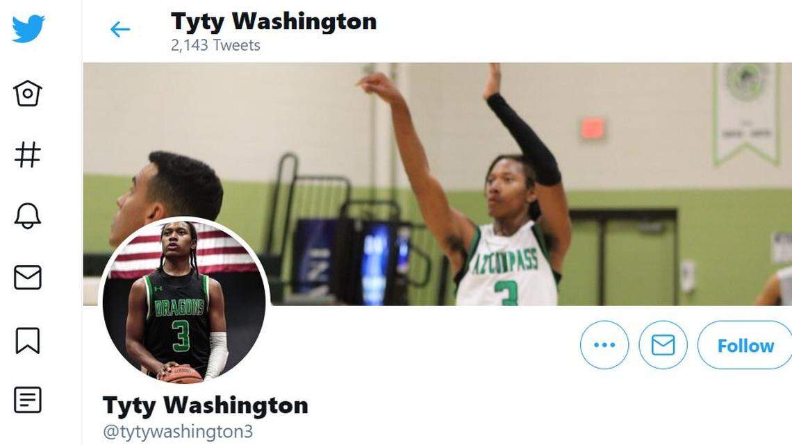 Twitter account of TyTy Washington, a 6-foot-4, 180-pound senior point guard from Compass Prep School in Chandler, Arizona.