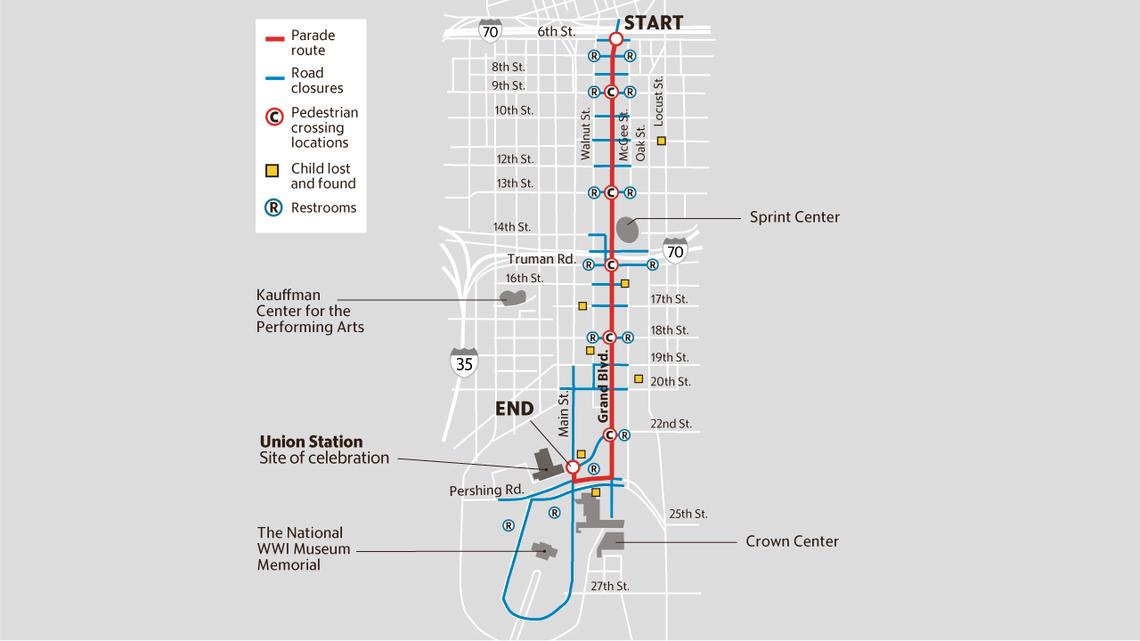 City officials released a map of the Kansas City Chiefs’ Super Bowl parade route. The parade is scheduled to start at 11:30 a.m. Wednesday.