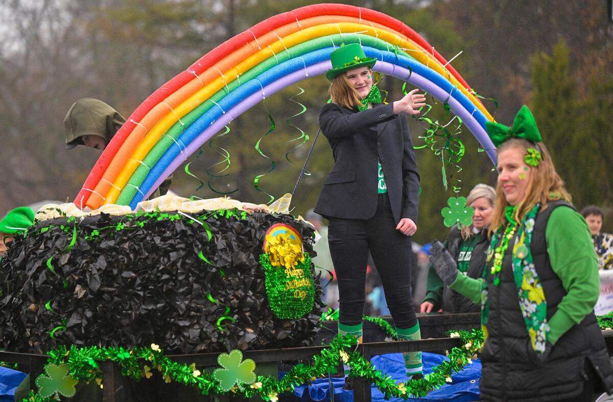Chasing Rainbows was the theme of the 2023 Brookside St. Patrick’s Day Warm-Up Parade where the float from St. Elizabeth School rolled down the street on Saturday March 11, 2023 in Kansas City.