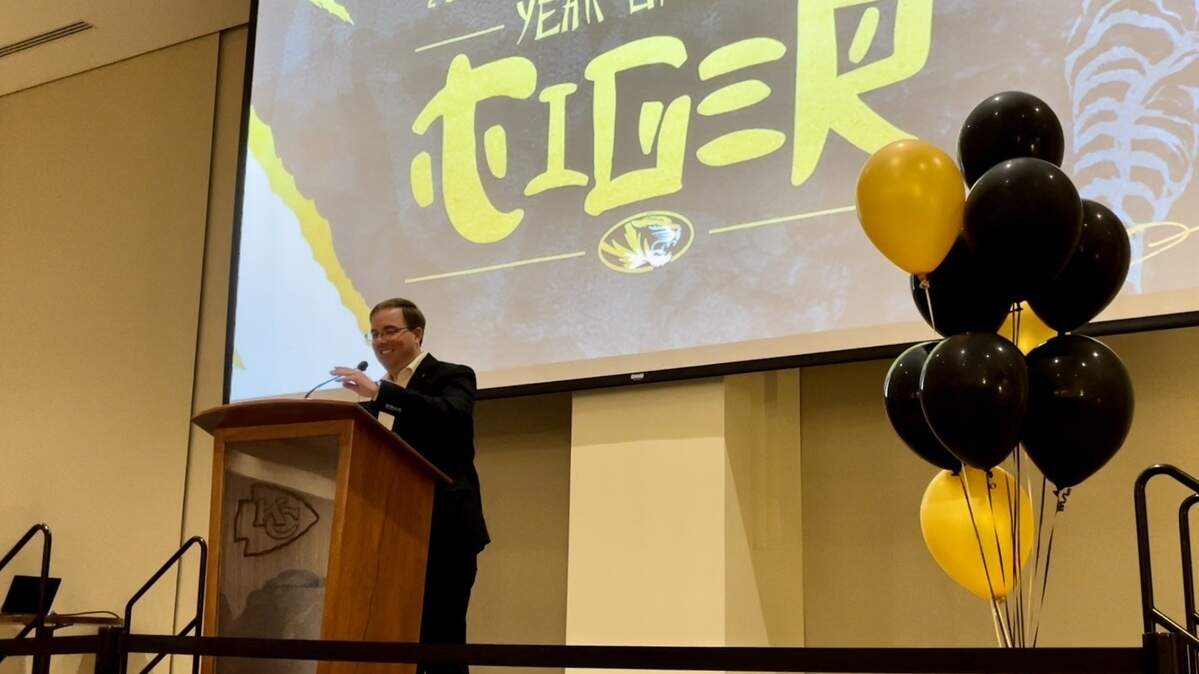 Mizzou football head coach Eliah Drinkwitz speaks at an early national signing day celebration at Arrowhead Stadium on Dec. 15, 2021.