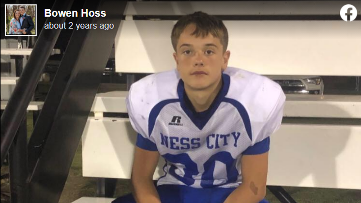 Bowen Hoss, 15, is hospitalized after a “hard hit” during a football game, his mom said.