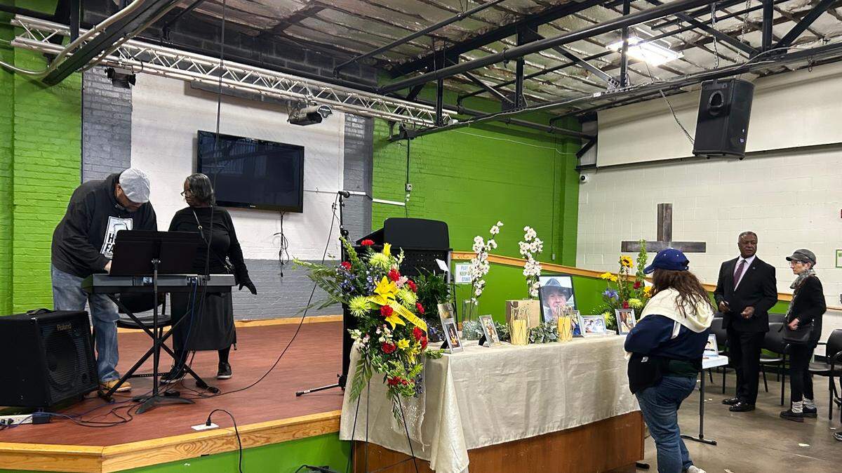 Loved ones gather at Hope Faith on March 3, 2023, to mourn Jesse Eckes, a man who was killed in a collision alongside a KCPD officer and police dog.
