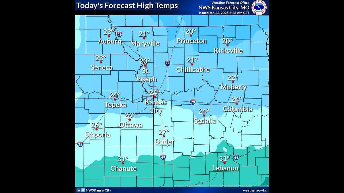 The cold will linger in the Kansas City area for another day as temperatures are expected to reach only 24 degrees in the metro, the National Weather Service said. Warmer weather, maybe even 50-degree temperatures, are on the way.