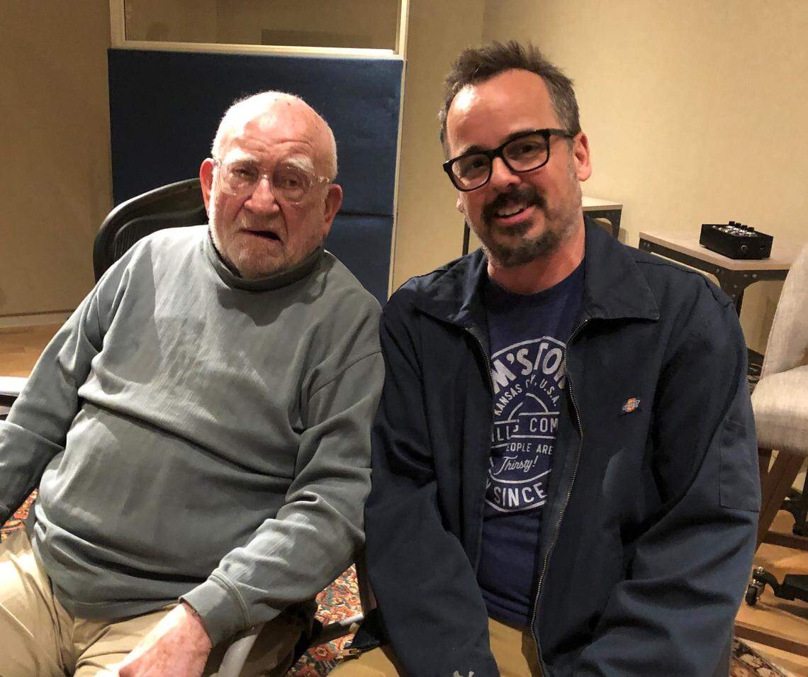 Jeff Drake, right, with KC legend Ed Asner, who recently lent his voice to Drake’s “Central Park” episode titled “Squirrel, Interrupted.”