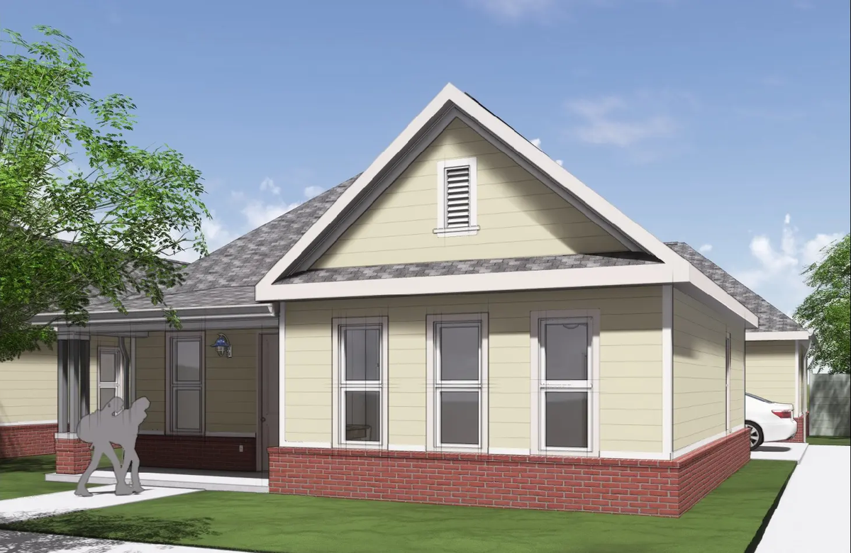 The Elijah is a front-back style duplex with 963 and 854 square-foot units connected by individual one-car garages. The duplex will have four bedrooms and four bathrooms total.
