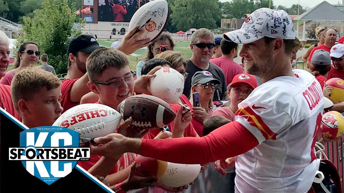 Kansas City Chiefs punter Dustin Colquitt signs autographs for fans just after practice at training camp at Missouri Western State University in St. Joseph, Missouri, Thursday, Aug. 8, 2019.