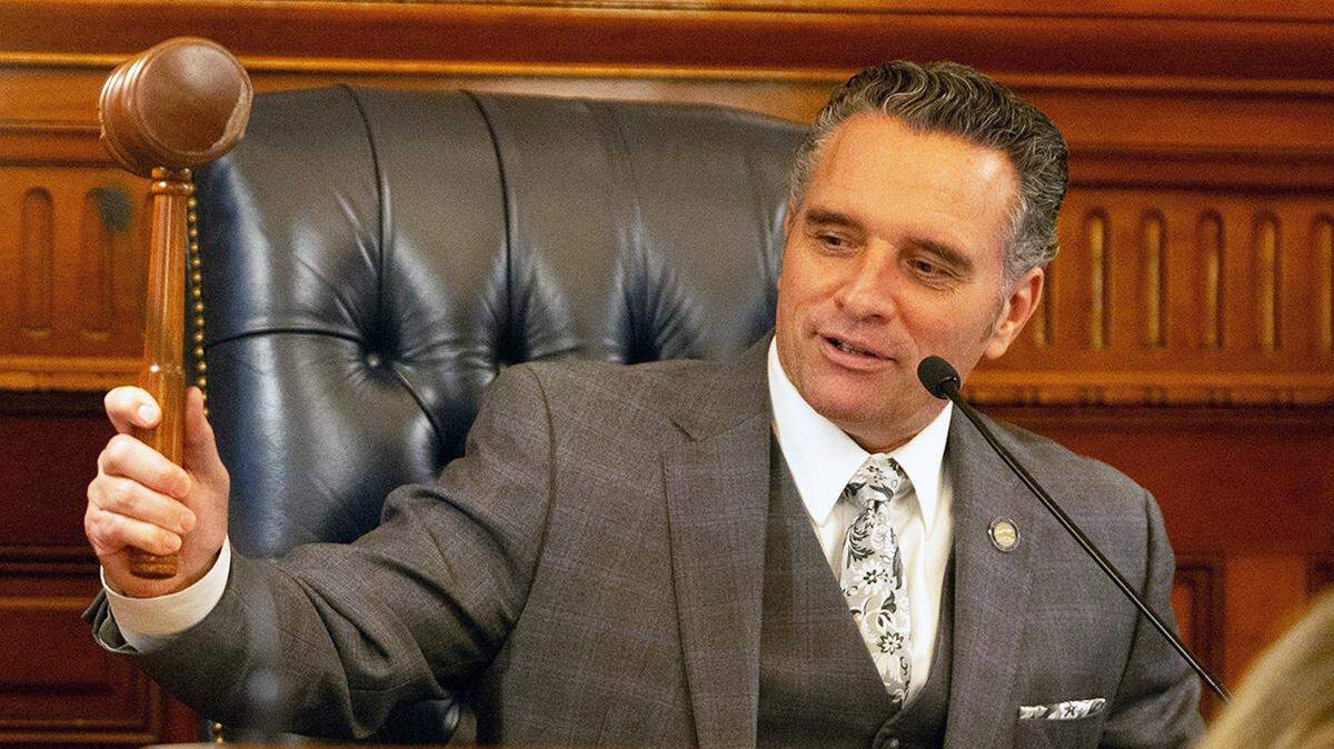 Sen. Ty Masterson, R-Andover, gavels out on the first day of the Kansas Legislative session Monday, Jan. 8, 2024.