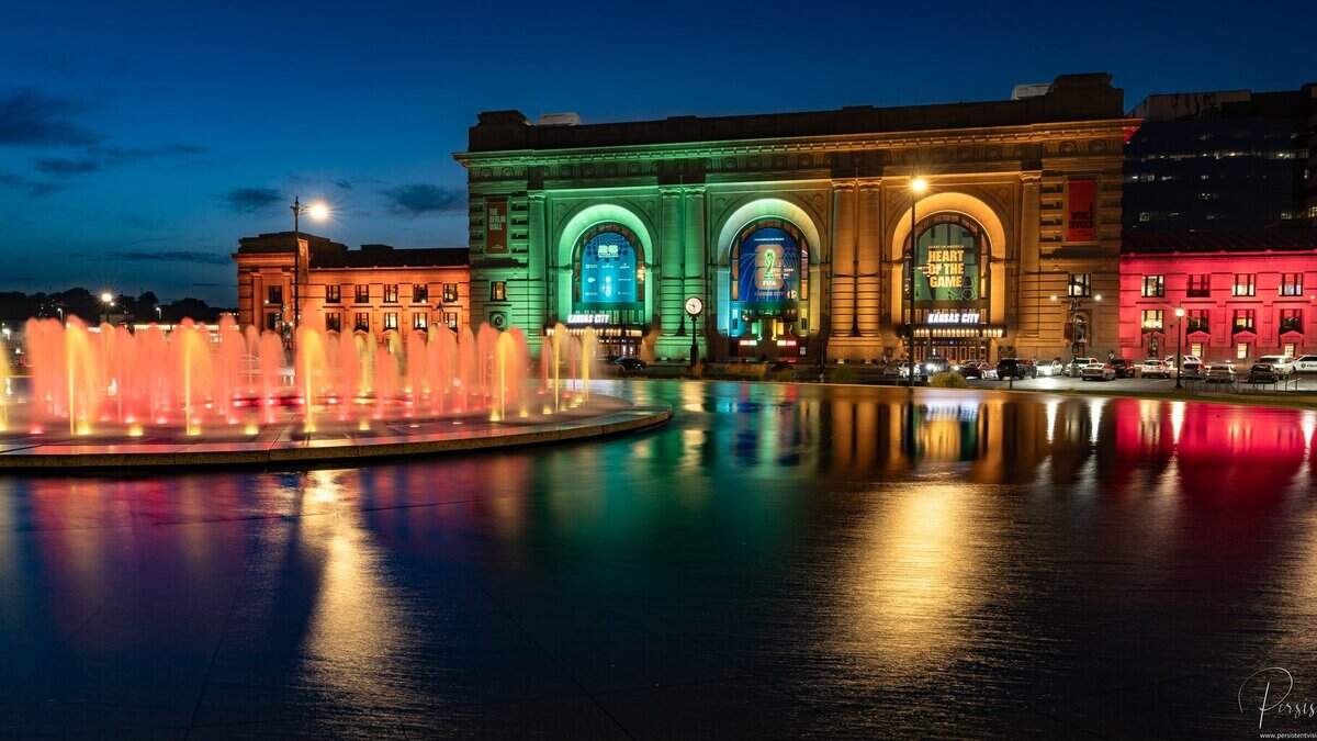 Kansas City’s Union Station lit up in colors Thursday night to honor Taylor Swift and Travis Kelce charity donations on the presumed eve of their July 3 wedding. The station has hosted multiple events for Swift fans since she began dating the Chiefs player in 2023.