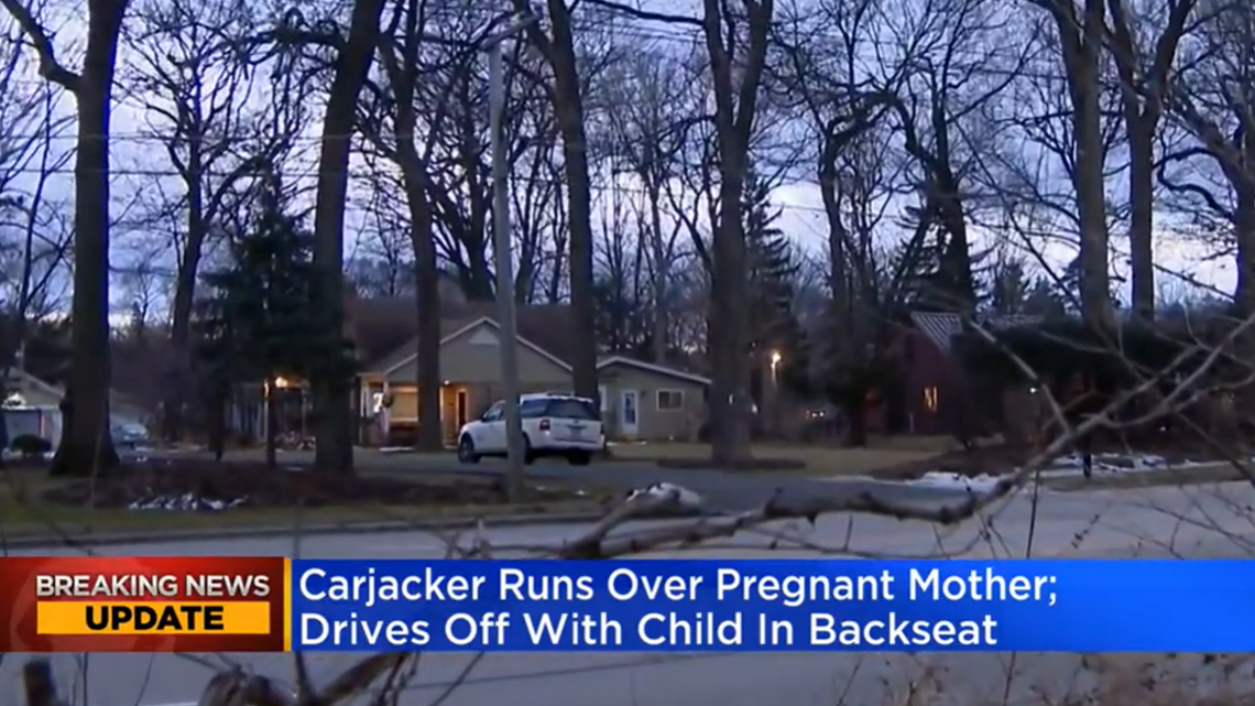 A pregnant woman was beaten and run over outside her home in Libertyville, Illinois, officials say.
