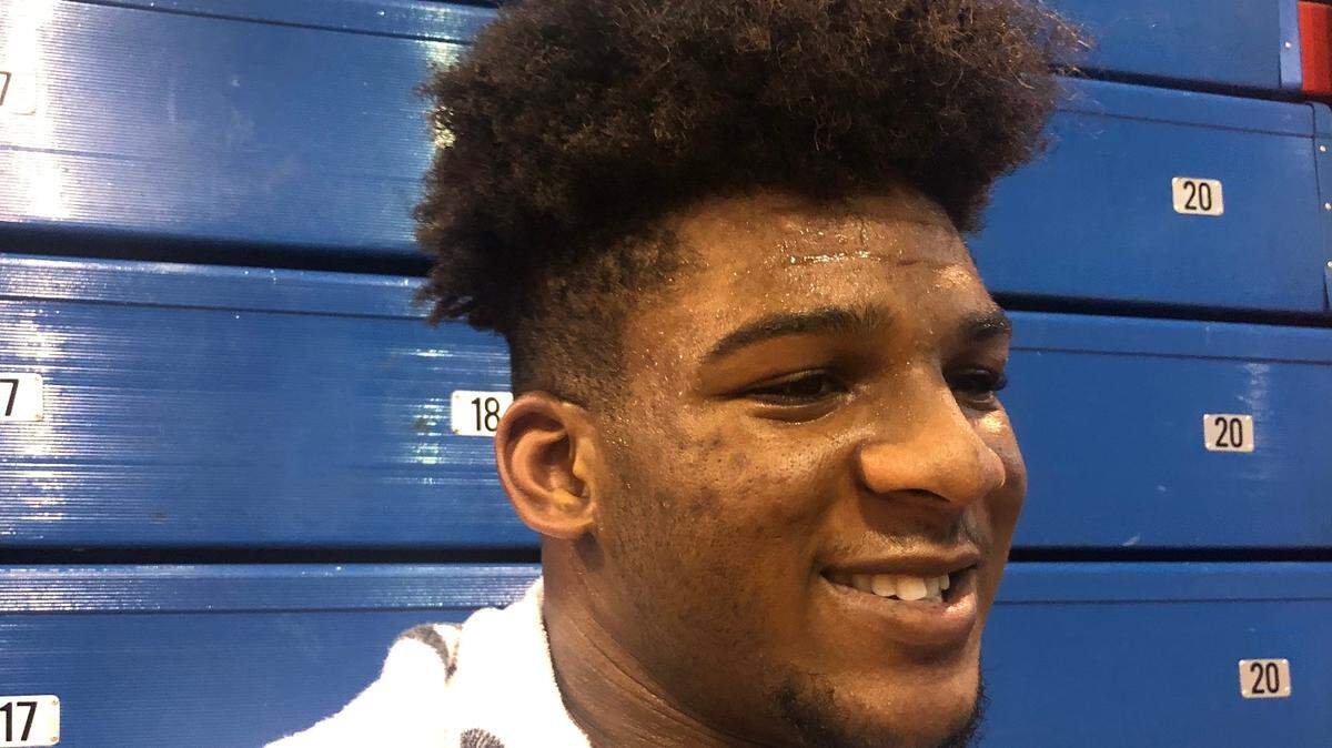 KU freshman forward Zuby Ejiofor scored 28 points in Wednesday’s Bill Self campers game at Allen Fieldhouse.