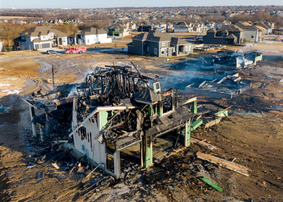 Three large houses under construction caught fire and burned down early Monday, Feb. 28, 2022, in the Terrybrook Farms subdivision in south Overland Park. Firefighters responded to the fire about 4:20 a.m. in the 11100 block of West 172nd Terrace, which is near West 175th Street and Switzer Road. The neighborhood features homes from $500k to over $2 million.