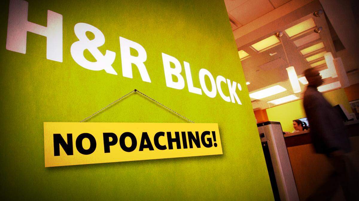 A lawsuit claims H&R Block systematically suppressed wages in its tax offices through “no-poach” clauses in contracts that govern stores owned by franchisees rather than the company itself.