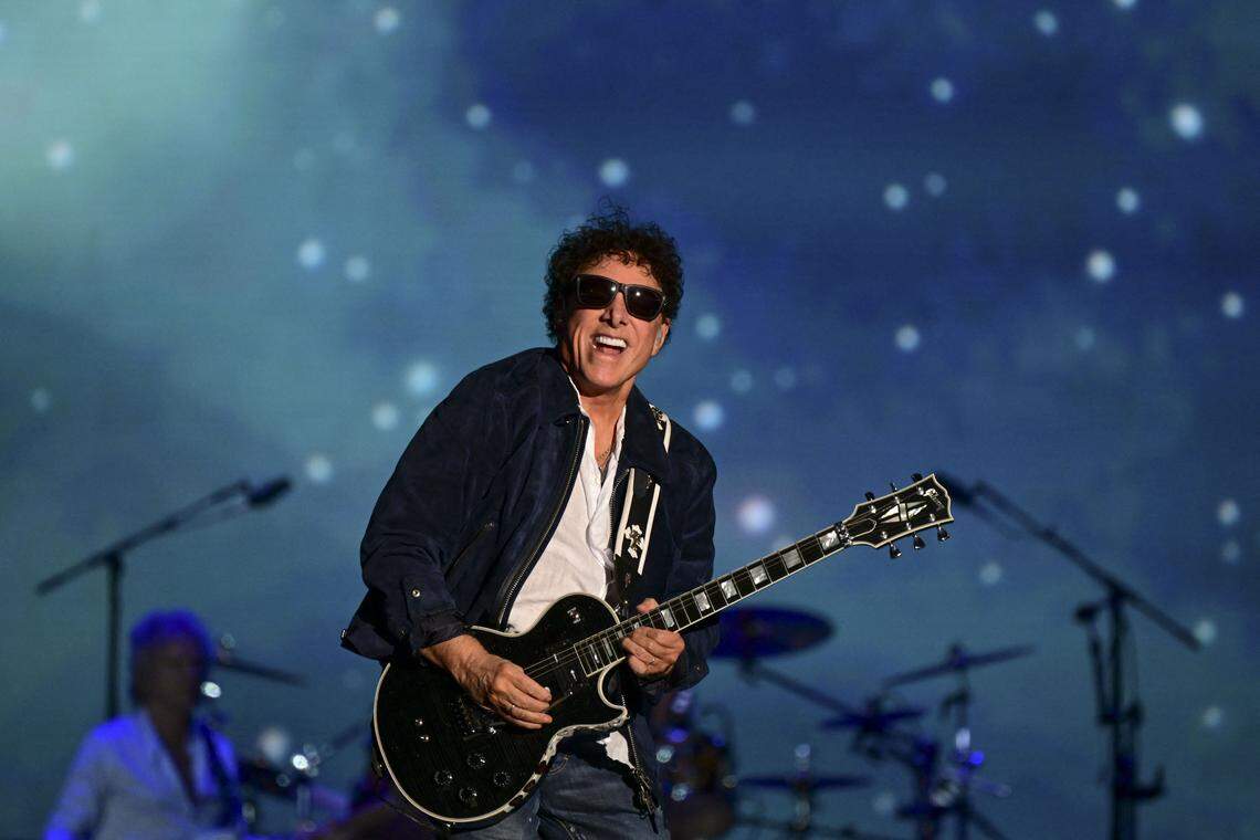 US guitarist Neal Schon from rock band Journey performs at the main stage of the Rock in Rio music festival at the Rio 2016 Olympic Park in Rio de Janeiro, Brazil, on September 15, 2024. (Photo by Mauro PIMENTEL / AFP) (Photo by MAURO PIMENTEL/AFP via Getty Images)