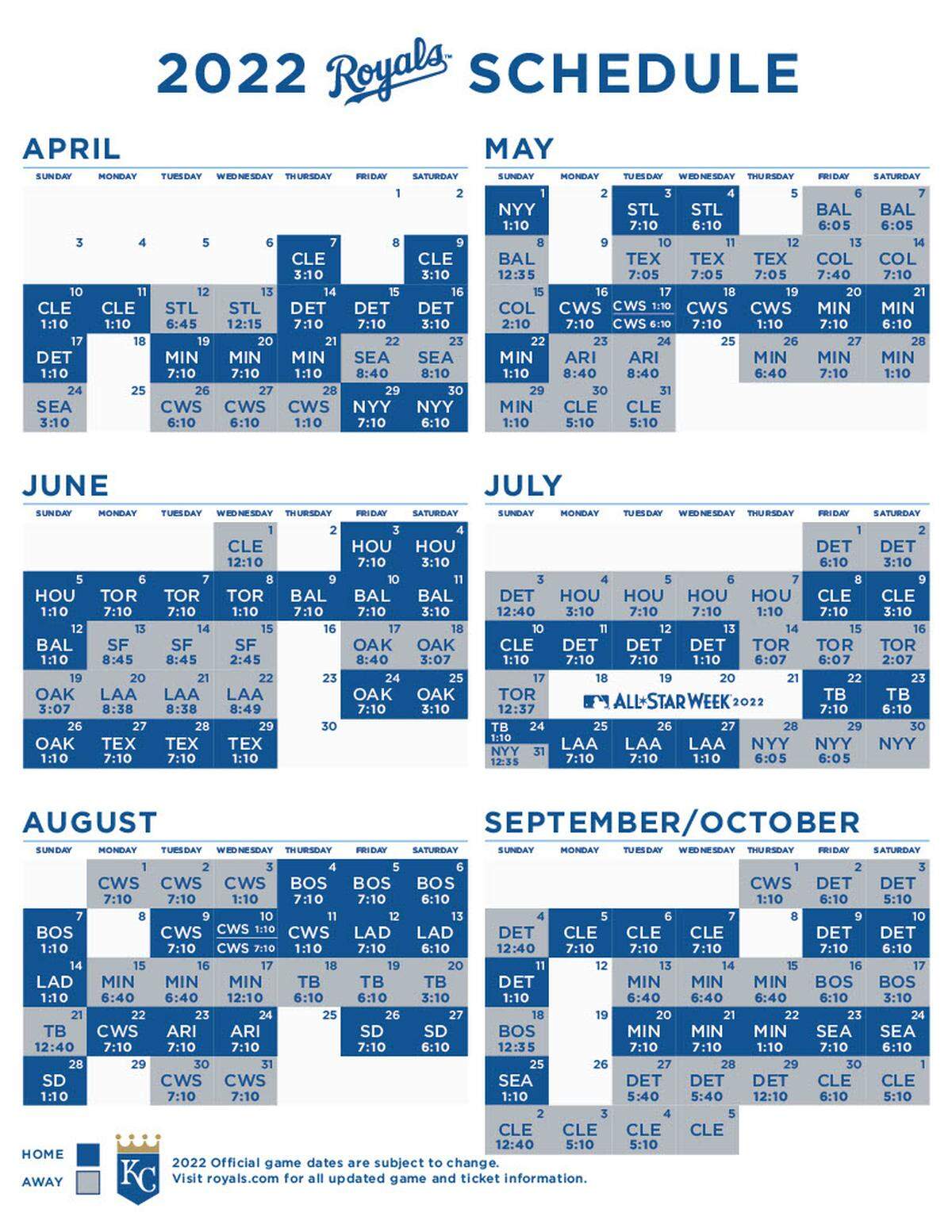 The 2022 Kansas City Royals revised schedule