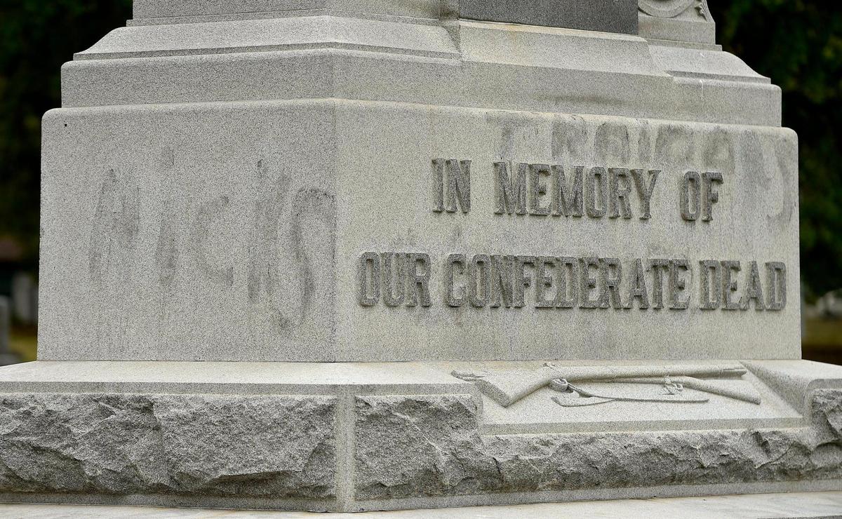Despite cleanup efforts, recent vandalism is still apparent on a monument to Confederate soldiers who died in the Battle of Westport. The monument was erected at Forest Hill & Calvary Cemetery in 1902 by the Kansas City chapter of the United Daughters of the Confederacy.