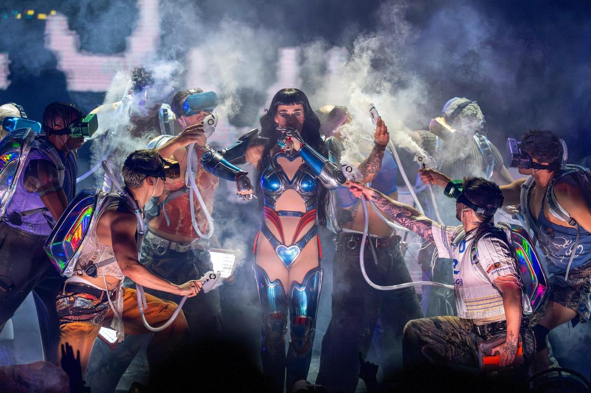 Singer Katy Perry performs the song “Teary Eyes” during her Lifetimes Tour at the T-Mobile Center on Saturday, May 10, 2025, in Kansas City.