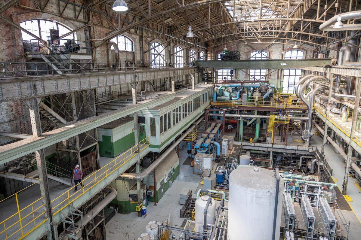 This cavernous room at the Vicinity Energy plant has been fitted with part of the workings of the steam heating and water cooling systems that help some buildings in downtown Kansas City stay comfortable for their occupants.