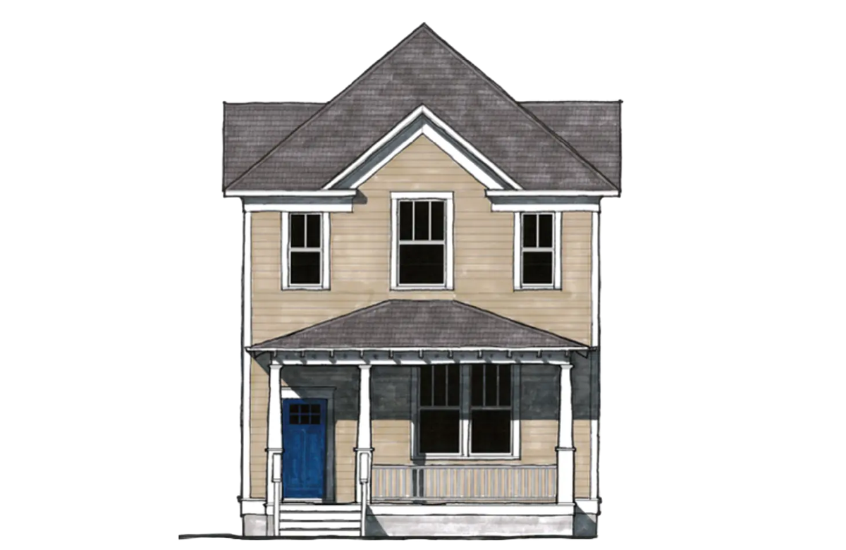 The 1,680 square-foot, two story house includes three bedrooms and three bathrooms — with the master bedroom on the first floor.