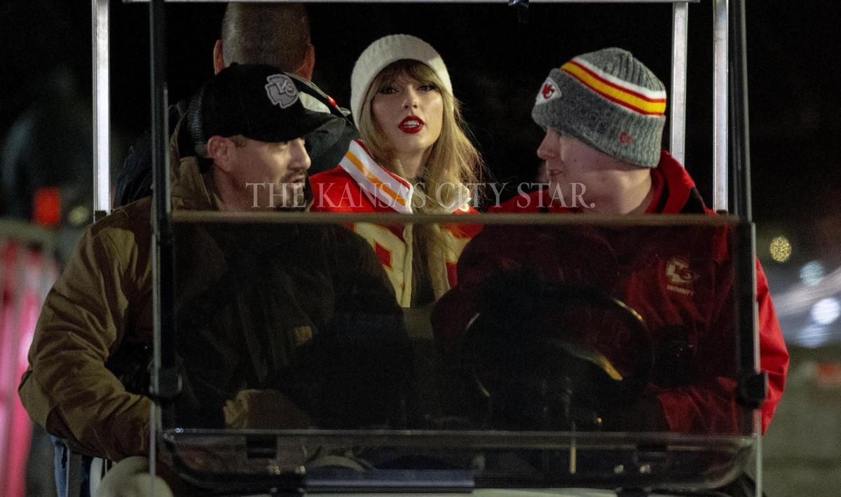 Pop star Taylor Swift arrives at Arrowhead Stadium before an AFC Wild Card game between the Kansas City Chiefs and the Miami Dolphins on Saturday, Jan. 13, 2024, in Kansas City.