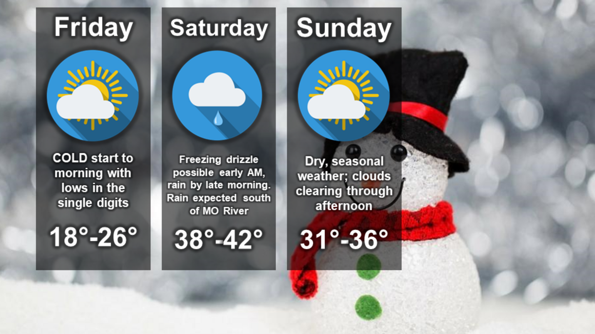 A cold front that is expected to move through the Kansas City area will bring the chance for freezing drizzle to the Kansas City area, primarily south of Missouri River, according to the National Weather Service in Kansas City.